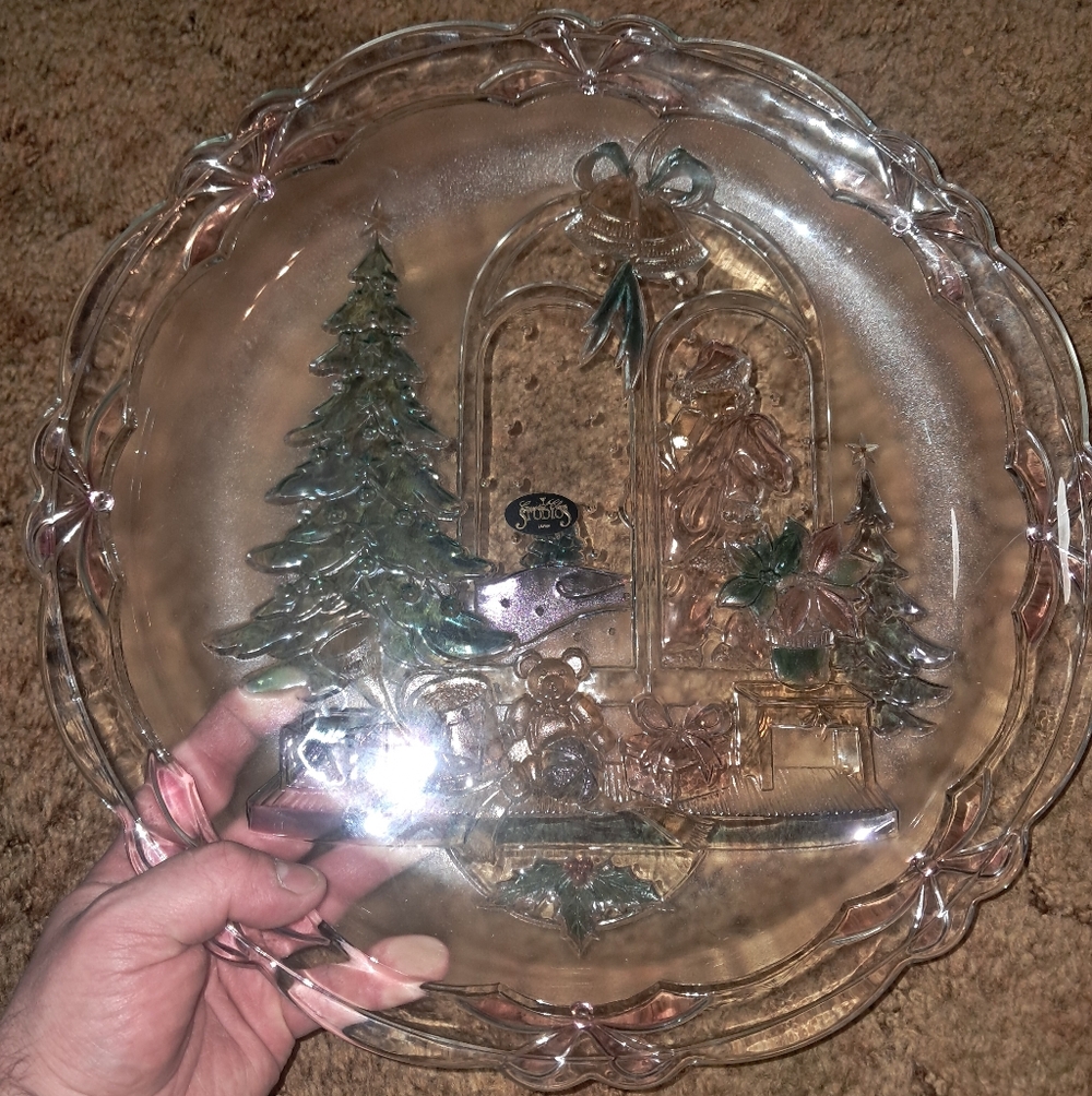 Vintage Crystal Clear Studios Christmas Joy 14" Round Platter